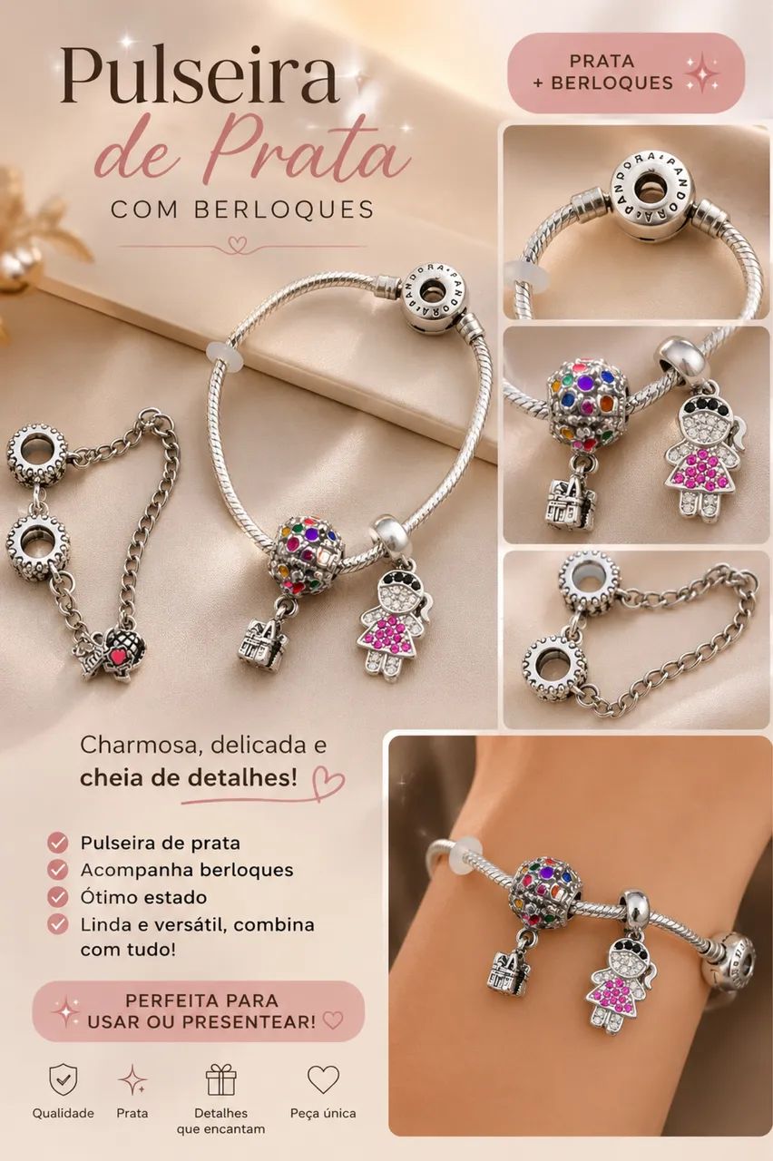 Pulseira de prata estilo Pandora - Foto 2