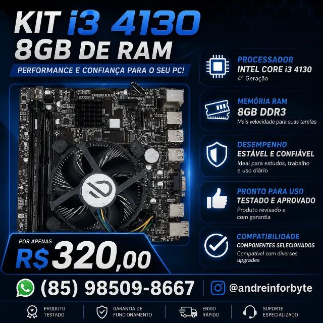 Kit 1150 i3 4130 8Gb de RAM