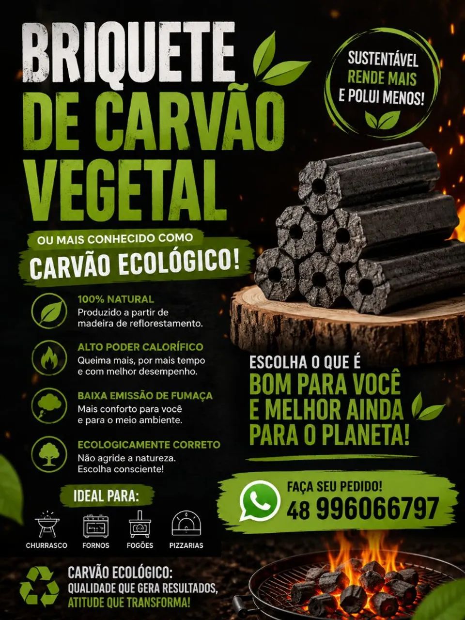 Briquete de carvão, carvão ecológico 