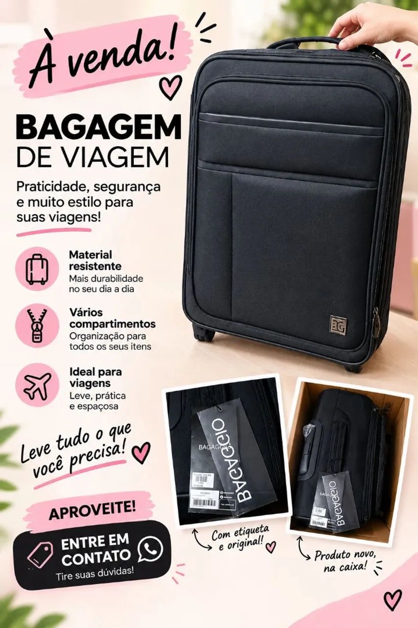 Mala de Viagem Preta - Nova, Original e na Caixa
