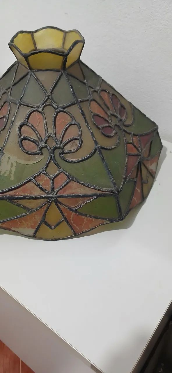 Luminária Pendente em Vitral Estilo Tiffany - Peça Antiga - Foto 5