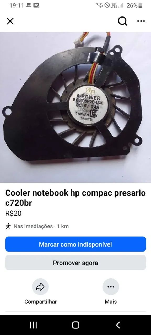 Cooler notebook Hp compac presario 720br