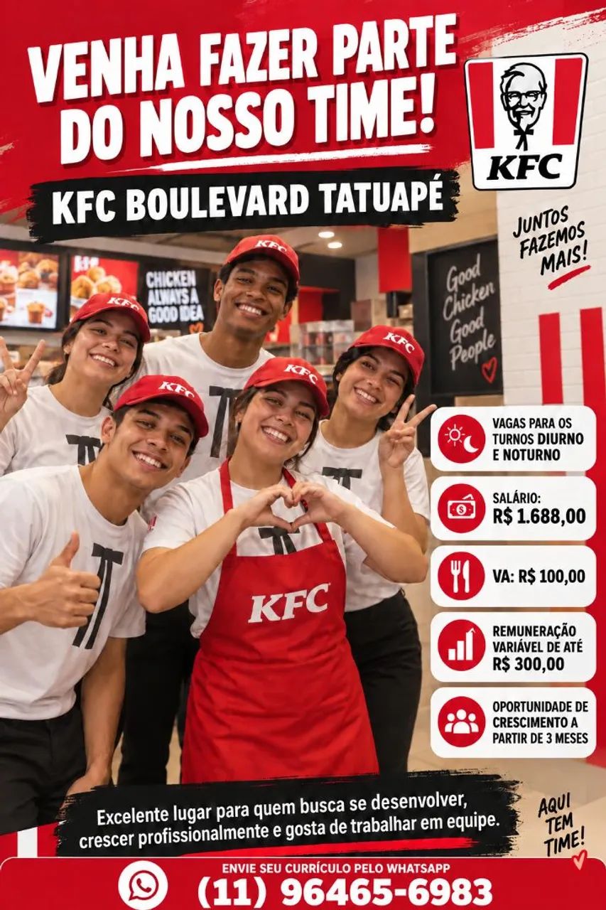 Vaga emprego KFC Boulevard Tatuapé 