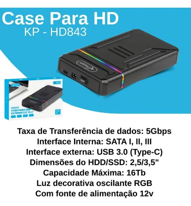 Case Hd Externo Usb 3.0 Sata 2,5/3,5 5Gb - Foto 5