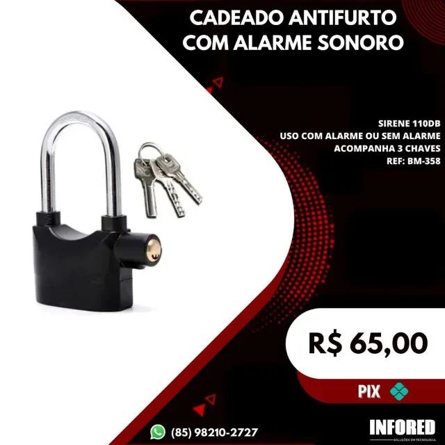 Cadeado antifurto com alarme sonoro