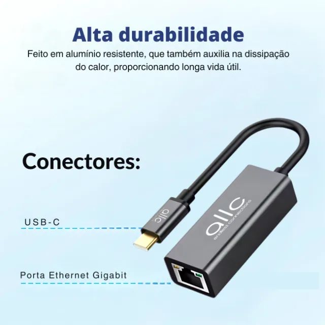 Adaptador Placa de Rede USB-C Tipo C 3.1 RJ45 Ethernet Gigabit /1000 em Alumínio - ALLC - Foto 3
