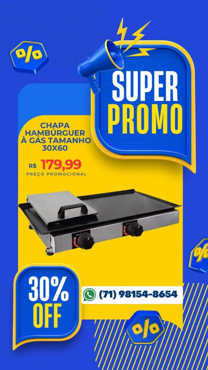 Chapa para Hambúrguer à Gás 30x60 - Super Promoção!