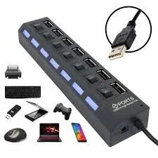 Extensão Hub Régua Usb 7 Portas Notebook Mouse Teclado