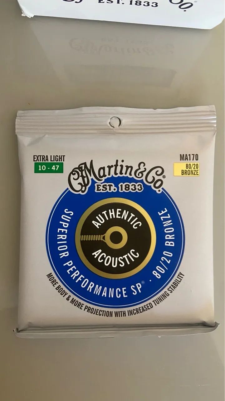 Cordas para violao de aço Martin & Co. Authentic Acoustic 80/20 Bronze Extra Light 10-47
