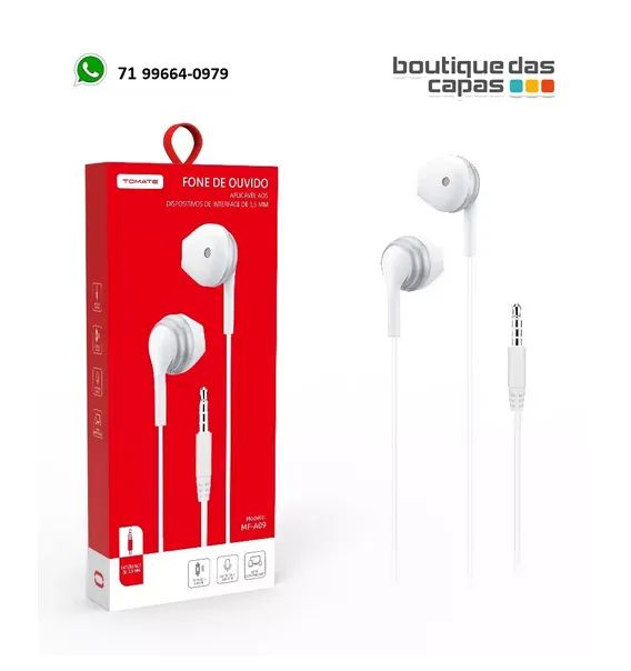 FONE DE OUVIDO P3 COM MICROFONE 1.2M TOMATE MF-A08