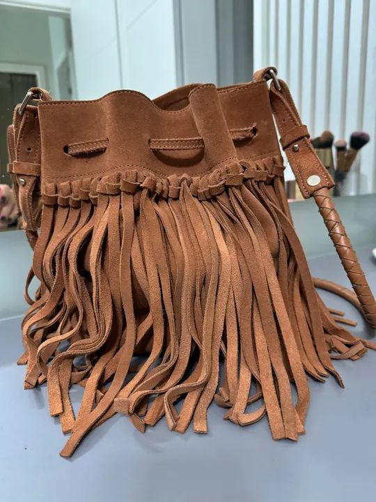 Bolsa de mão de franja em camurça Anacapri - Foto 2