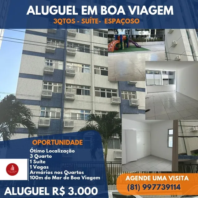 APARTAMENTO COM 3 QUARTOS (1 SUÍTE) EM BOA VIAGEM 100m DA PRAIA.