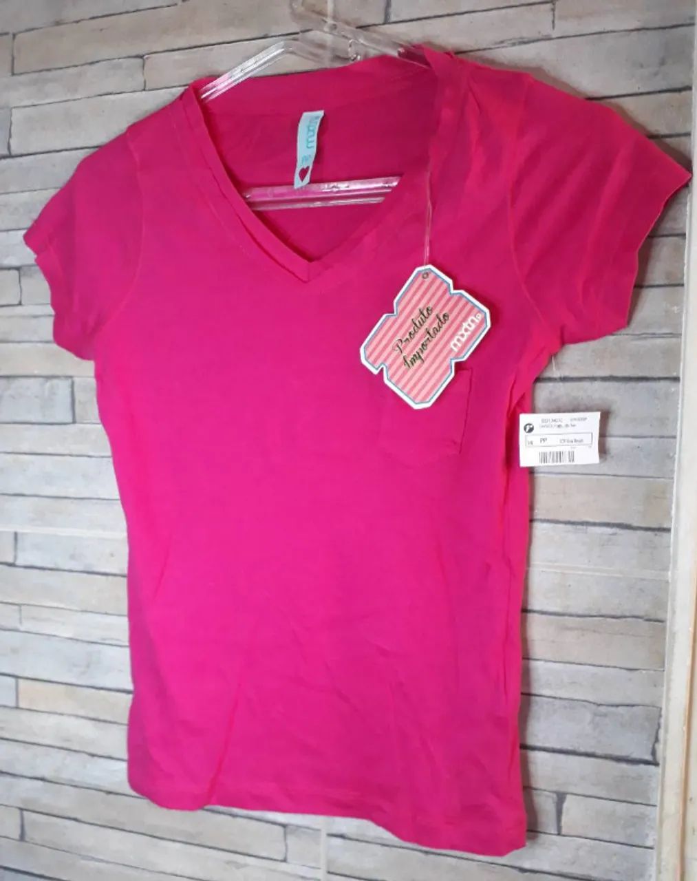 BLUSA MALHA DECOTE V TAM PP COR ROSA MORADO 100 % ALGODÃO