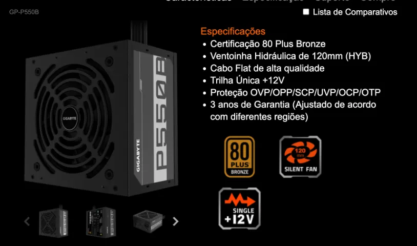 Fonte Gigabyte P550B 550W 80 Plus Bronze