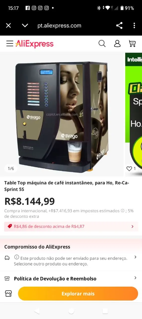 Máquina de café instantâneo Svago Sprint 5S