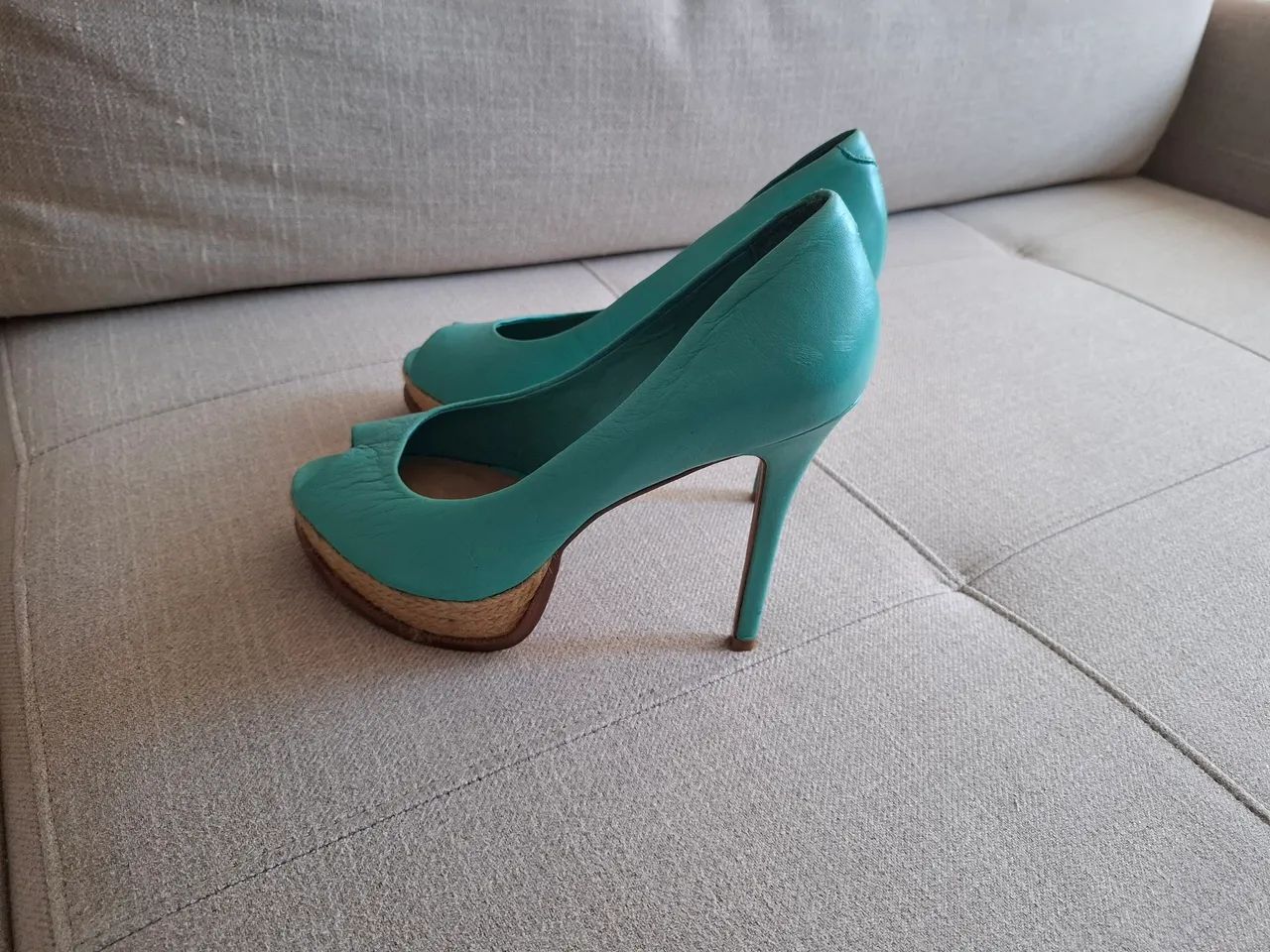 Sandália Salto Alto Peep Toe Azul Tiffany Calçados Buritis