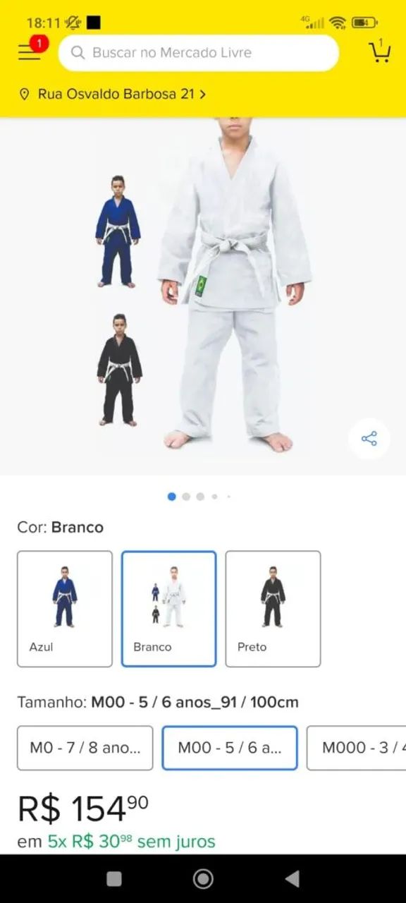 Kimono de Judô Infantil - Tamanho 5/6 Anos