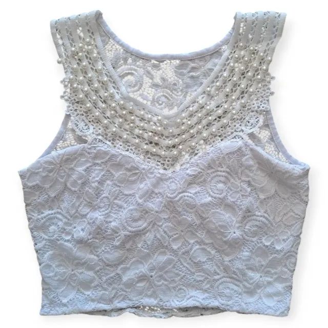 Mini Blusa de Renda Branca com Pérolas - Tamanho P - Foto 2