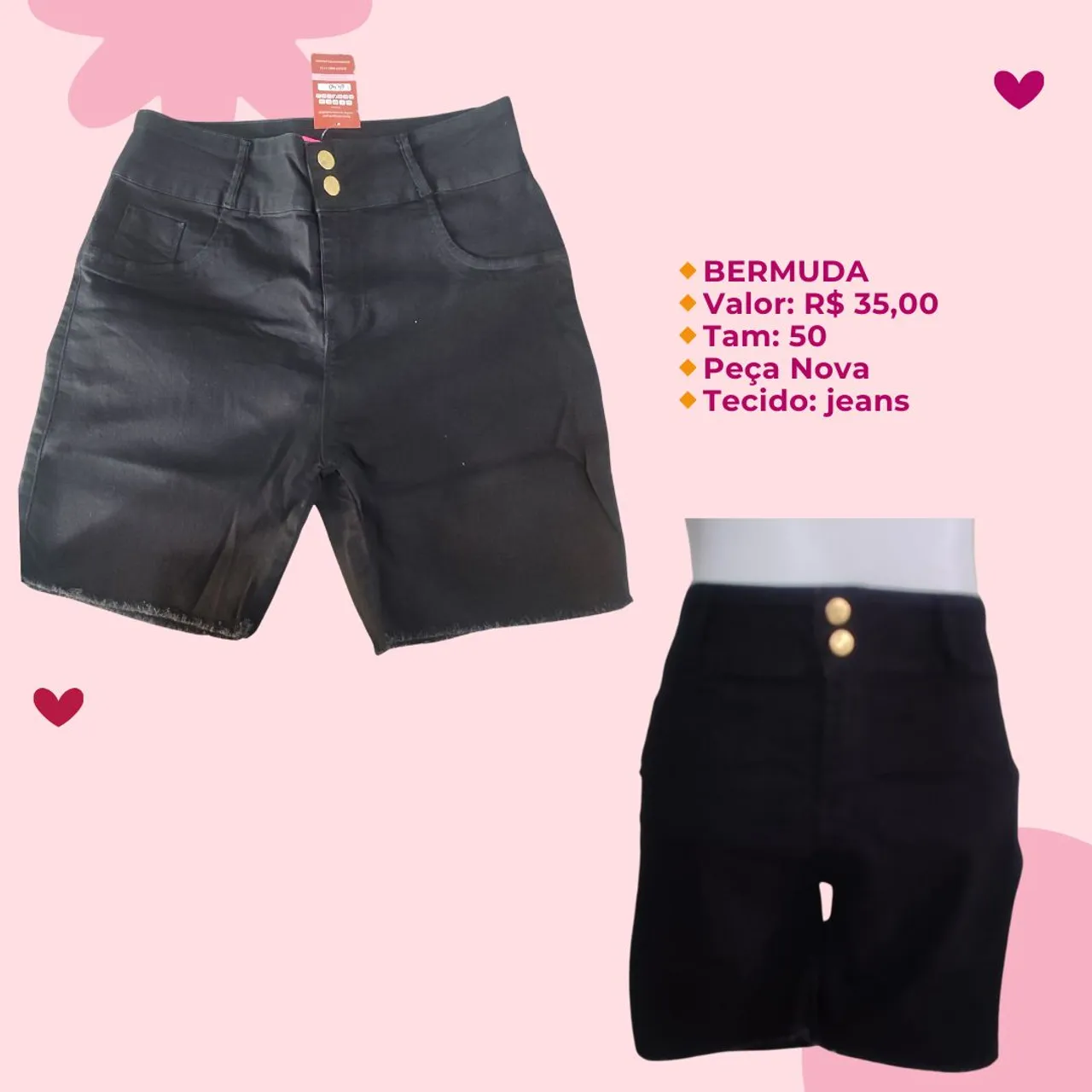 Bermuda Jeans Preta - Tamanho 50