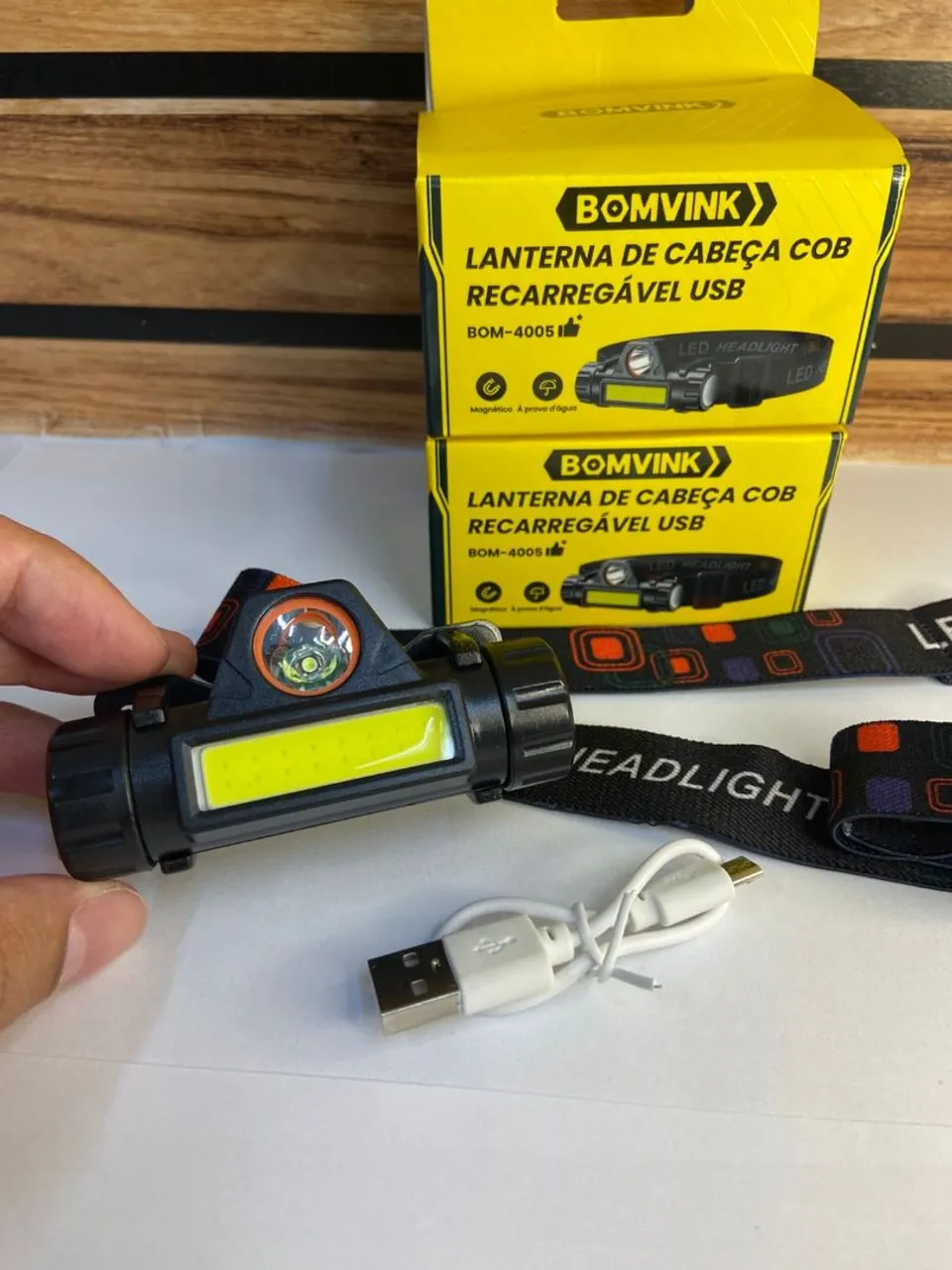 Lanterna de Cabeça COB Recarregável USB - Bomvink