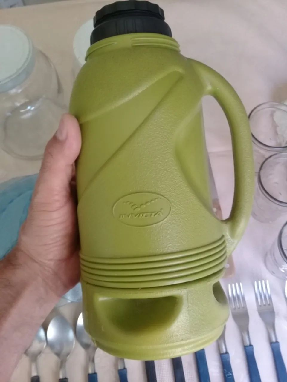 Kit vasilhas para camping, pescaria, caminhoneiro, trilha, escoteiro - prato, faca, garraf - Foto 4