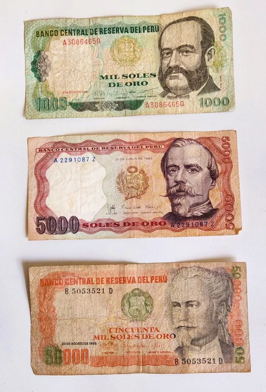 Coleção de notas antigas do Peru - Soles de Oro e Intis - Foto 3