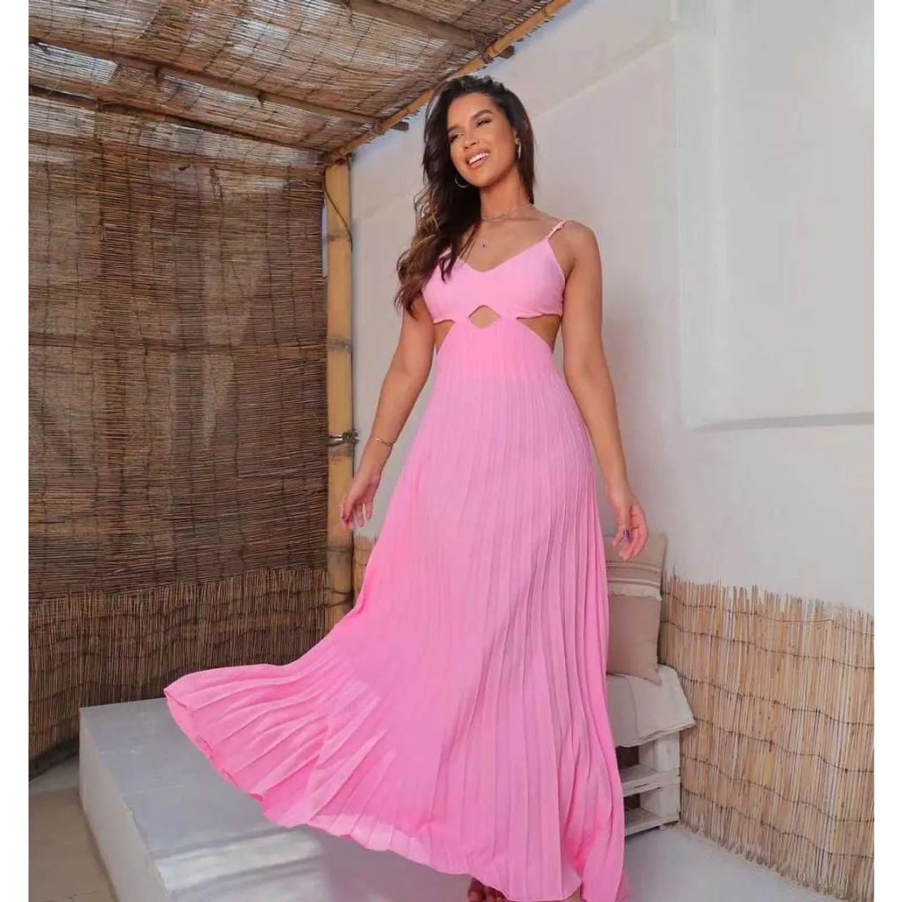 Vestido longo rosa bebê