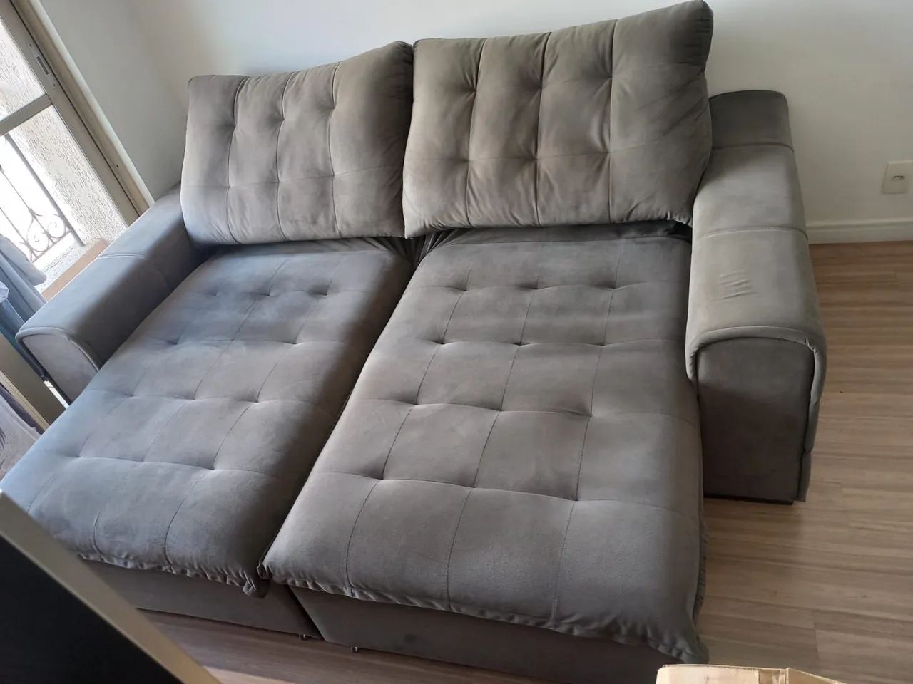 Sofá Suede 2 Lugares Reclinável Retrátil Com Molas Ensacadas - Foto 4