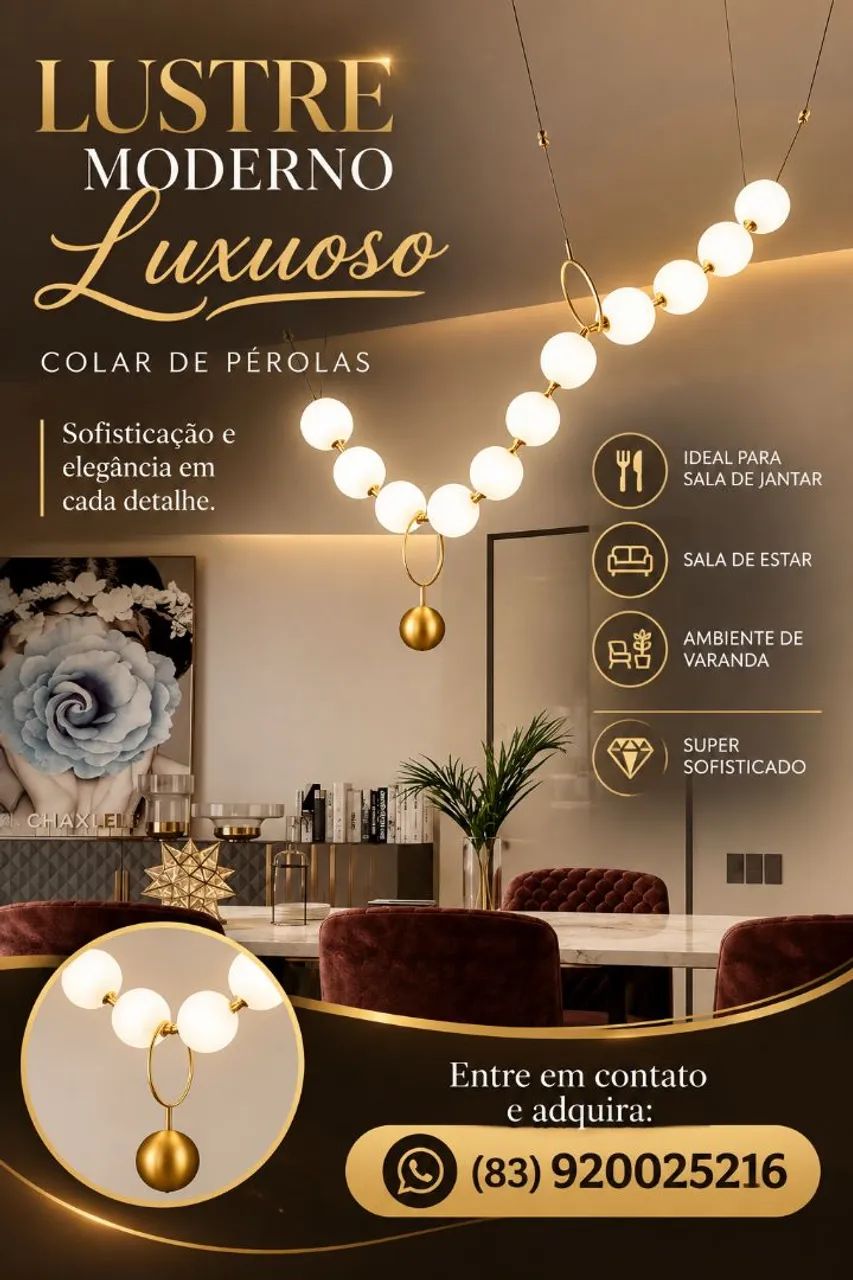 LUSTRE PÉROLAS LUXO MODERNO 