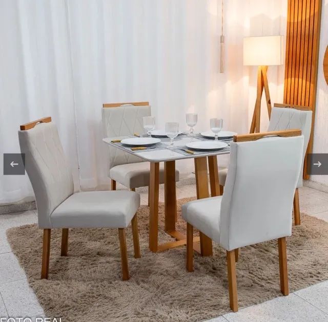 Conjunto de Jantar Nobre Square 90 com 4 Cadeiras Veludo Bege - Foto 5