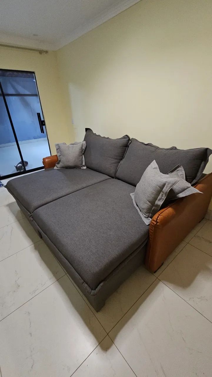 Vendo Sofá Retrátil e Reclinável de 03 Lugares no Linho  - Foto 4
