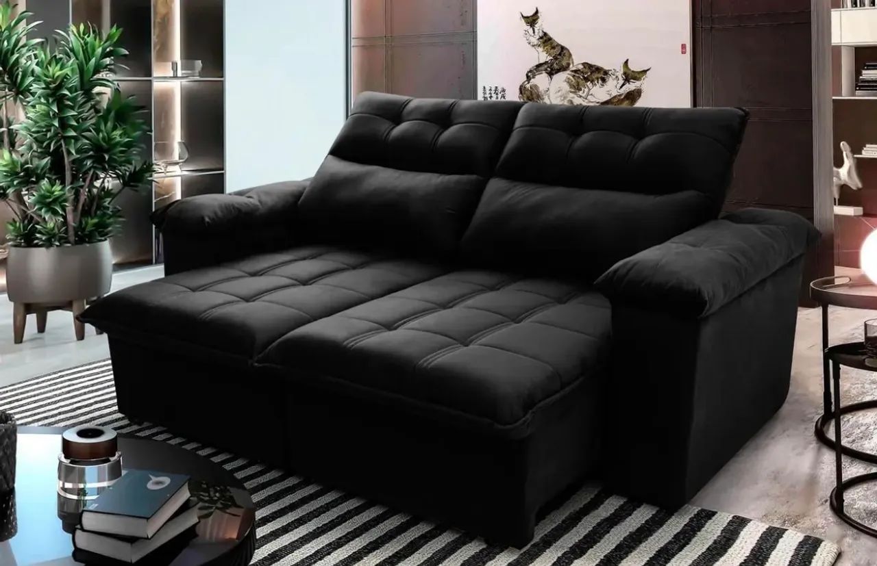Sofá 1,80 super retrátil suede preto (tenho 2)