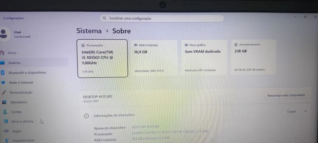 Notebook Vostro 3501 SSD256GB 16GB - Foto 2