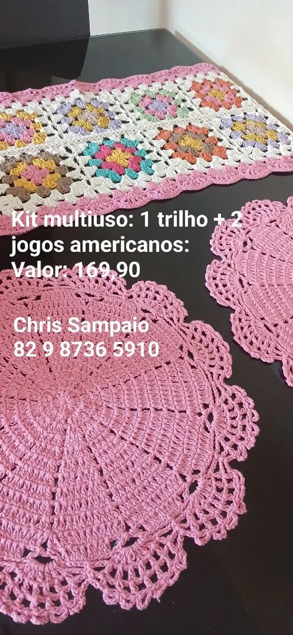 Centro de mesa e tapete em crochê