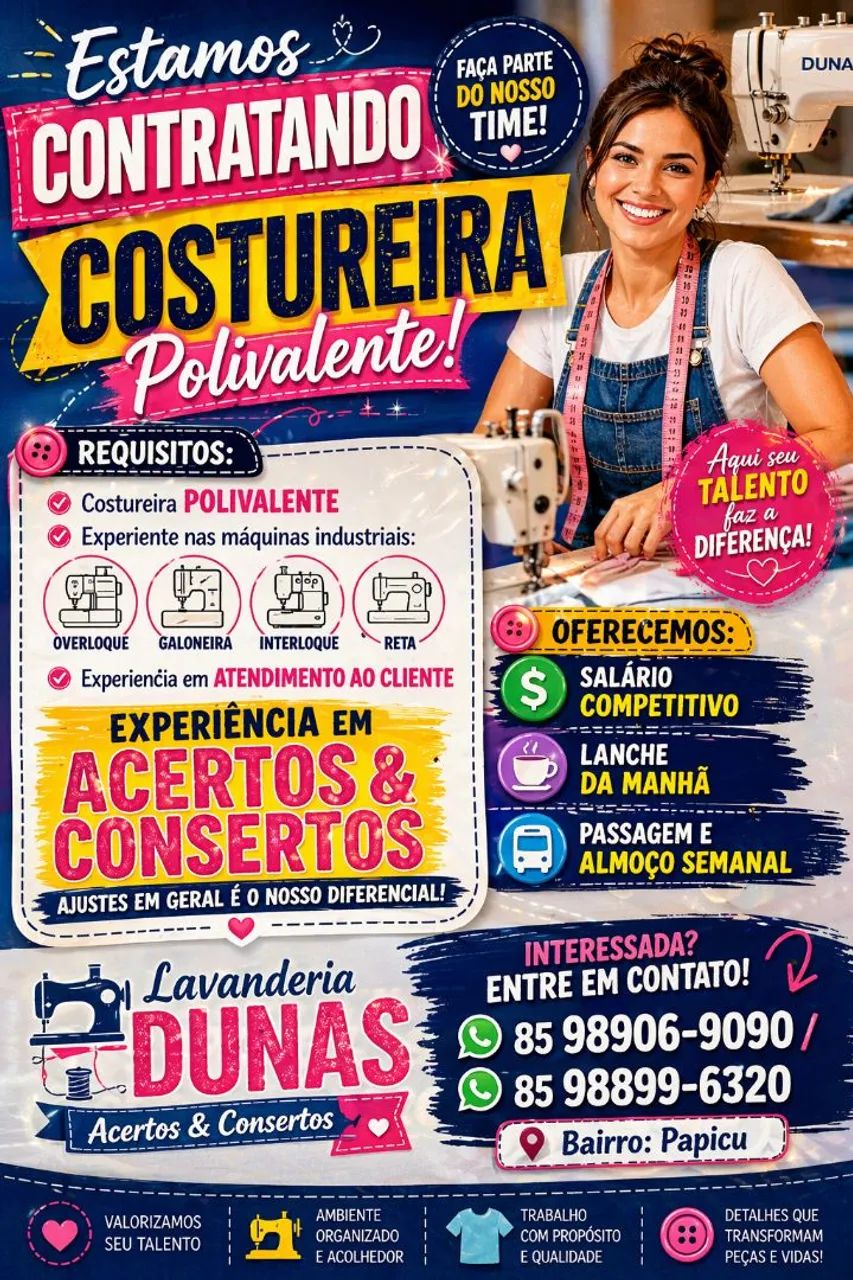 Precisa-se de COSTUREIRA POLIVALENTE 