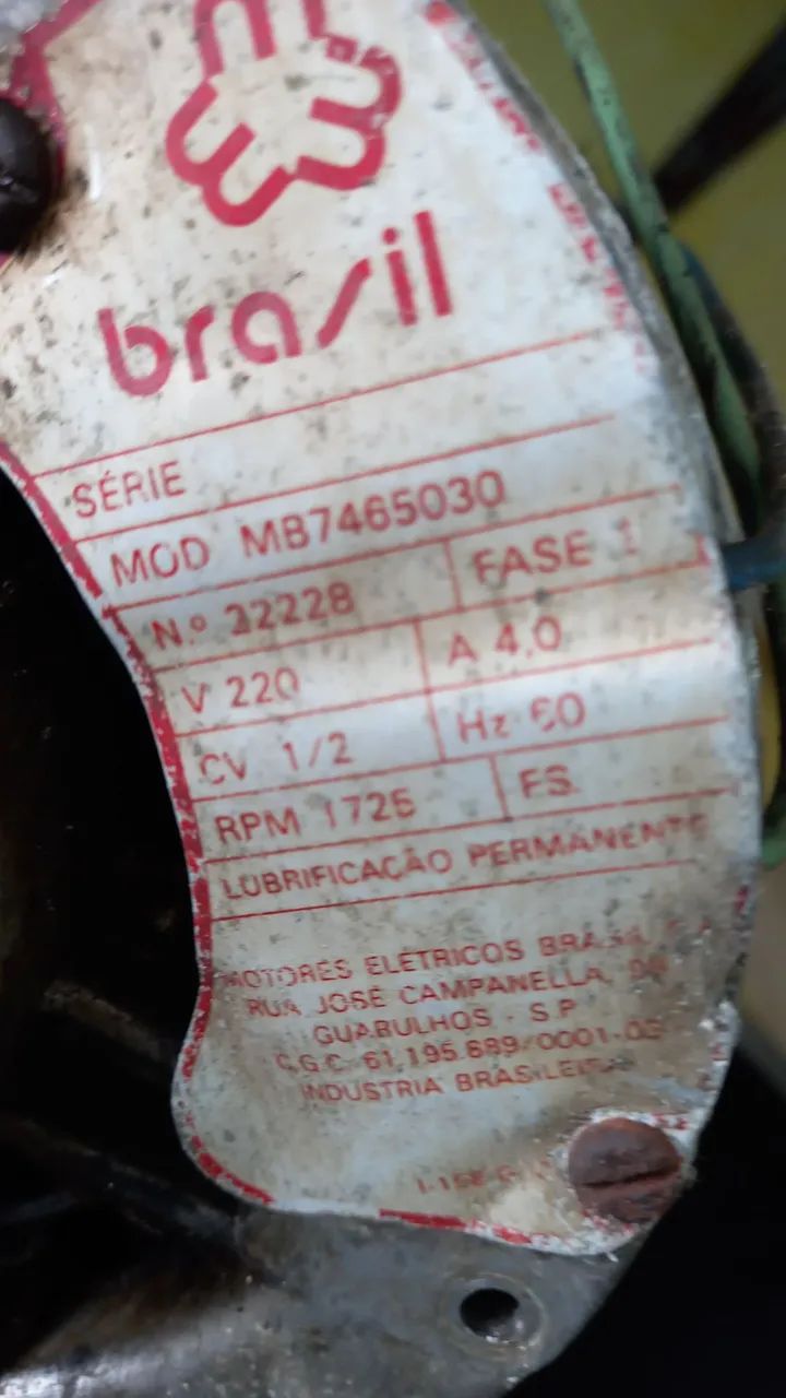 Motor Brasil, 0.5 CV, 1737 RPM, baixa rotação, funcionando, usado! - Foto 6