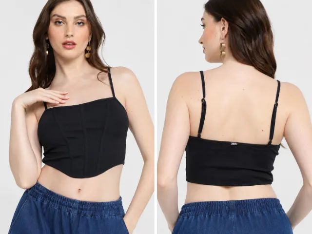 Cropped Preto Lança Perfume Alça Fina