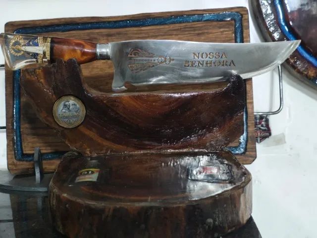 Facas inox com bainha de couro personalizada - Foto 3