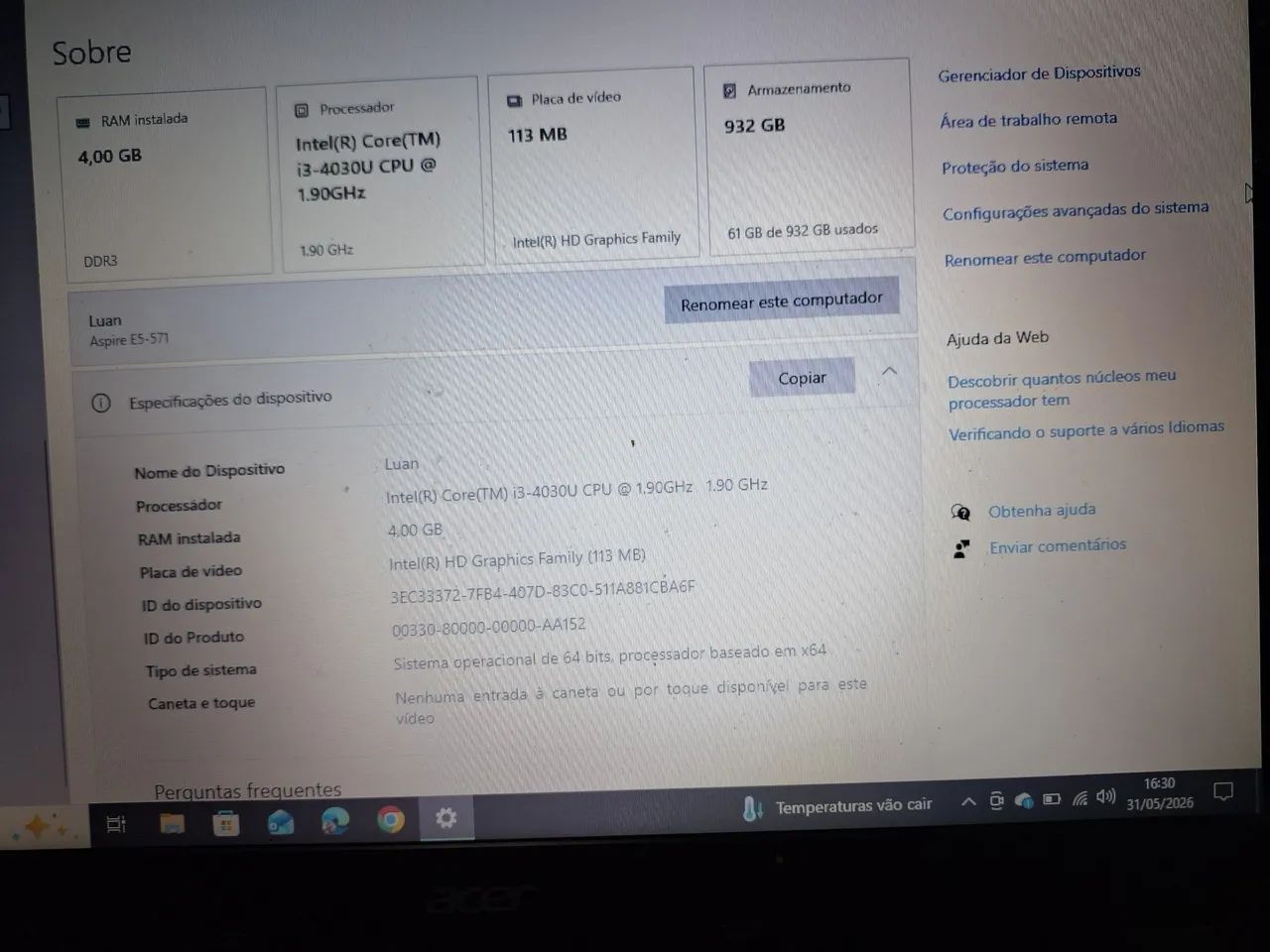 Notebook Acer Aspire E15. 4GB+ 1 Tera de HD  (Bateria nova recém trocada) - Foto 2