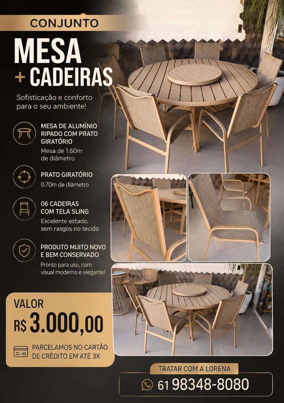 Conjunto de Mesa em Alumínio + 6 Cadeiras - Excelente Estado - Foto 4