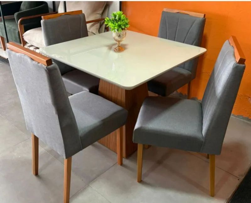 Mesa de jantar 90x90 Lorena cadeiras em madeira maciça 