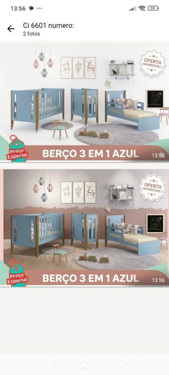 Berço 3 em 1 azul sem colchao somente berço usado  - Foto 2