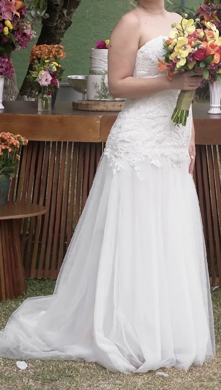 Vestido de noiva renda francesa usado 1 x - Foto 2
