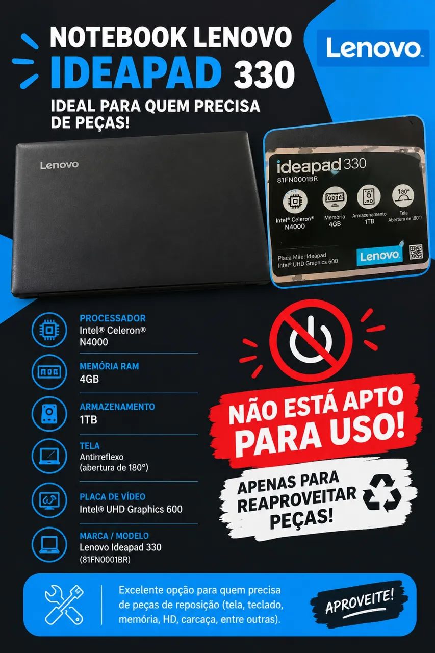 Notebook Lenovo para reaproveitar peças 