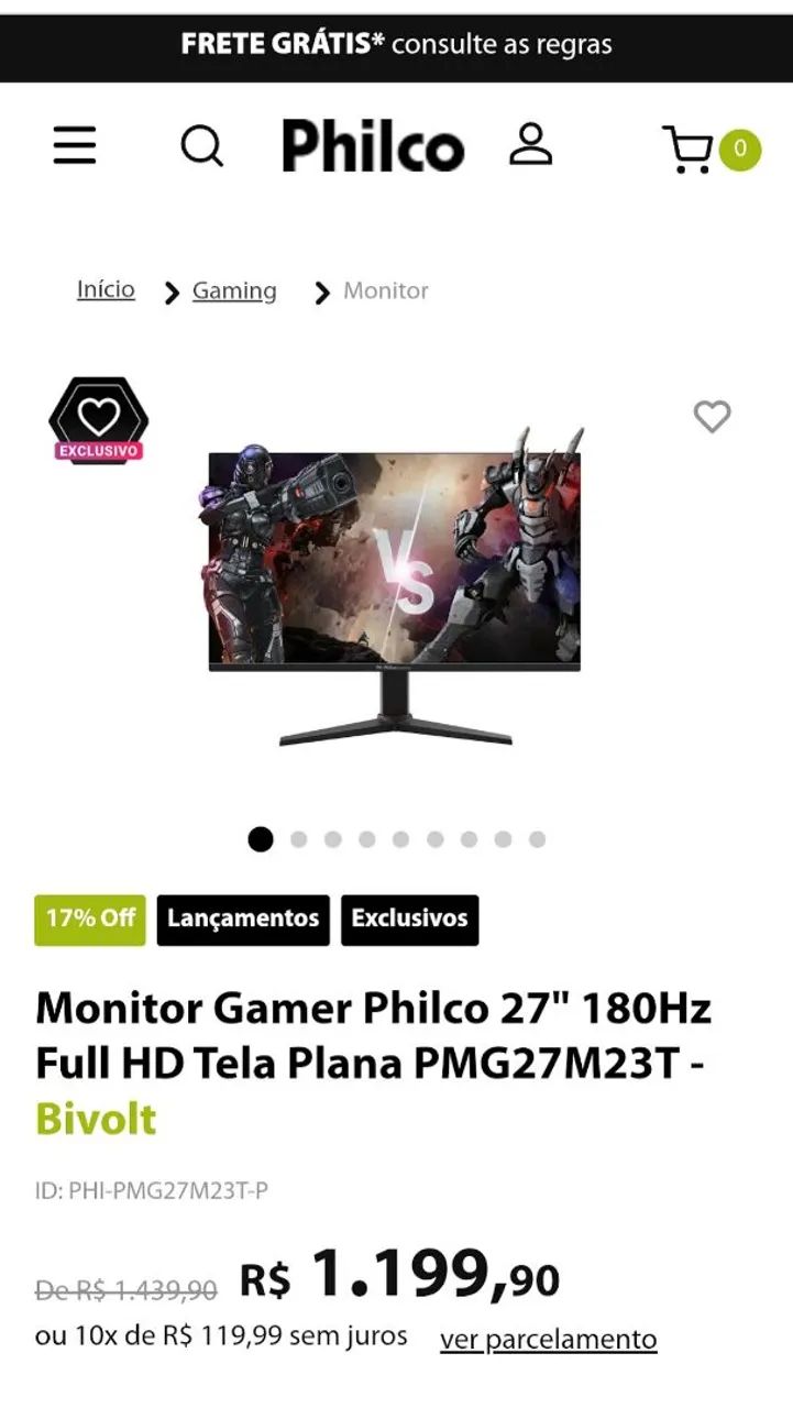 Monitor Philco gamer 27 polegadas 180hz ( novo) 