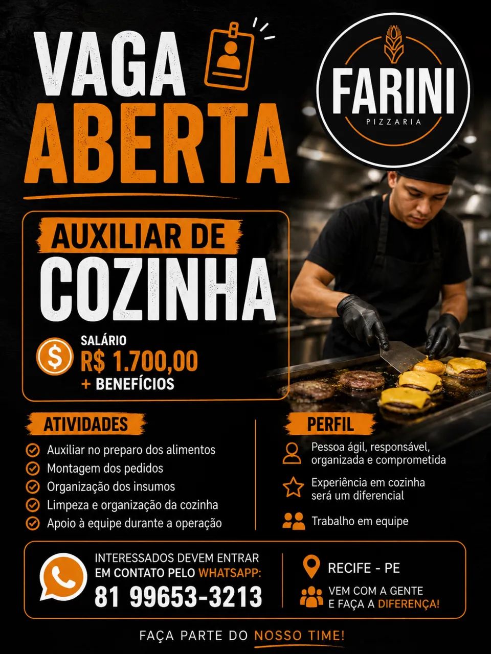 VAGA ABERTA - AUXILIAR DE COZINHA 