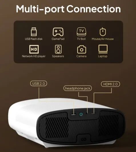 Projetor Vevshao A22 1000 Ansi Lente Selada 2GB RAM 32GB Android 13 Foco Elétrico Novo! - Foto 3