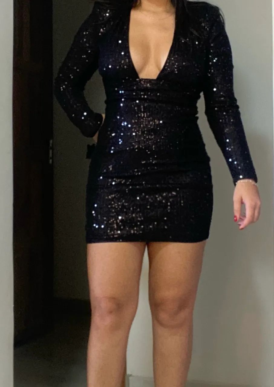 vestido shein preto paetê - Foto 2