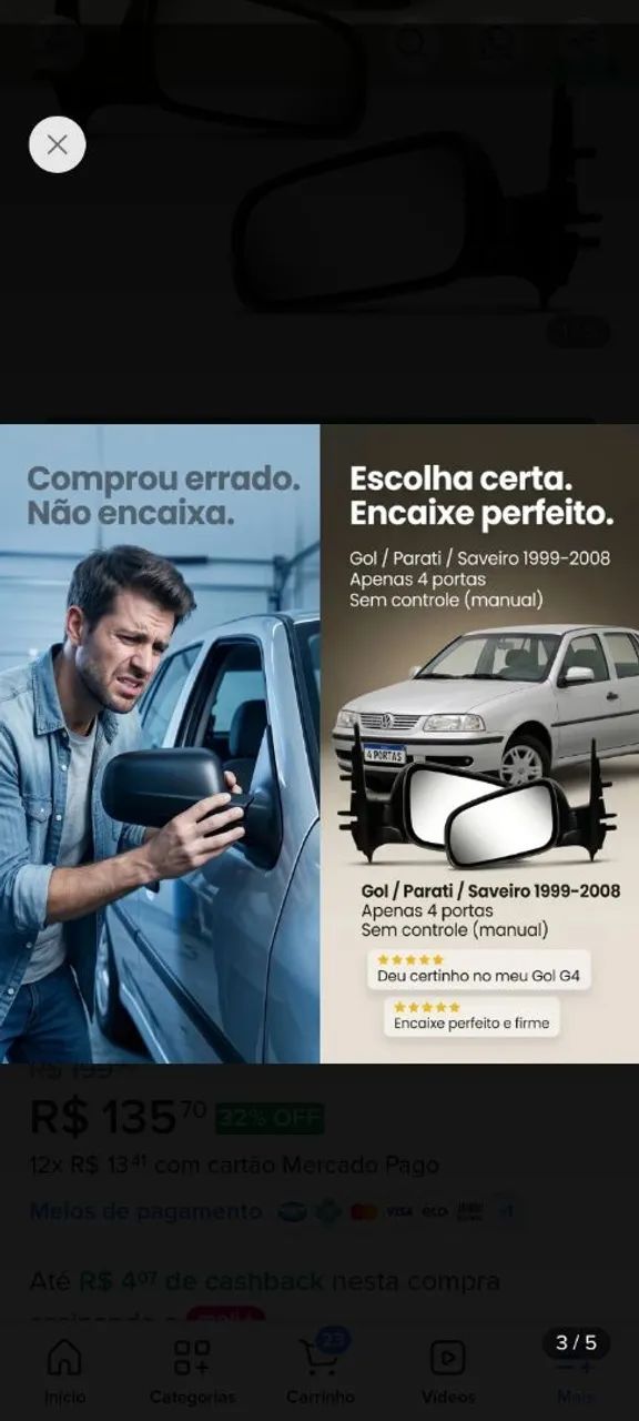 Par de retrovisores ainda na caixa compatível também cm Parati e Saveiro  - Foto 5