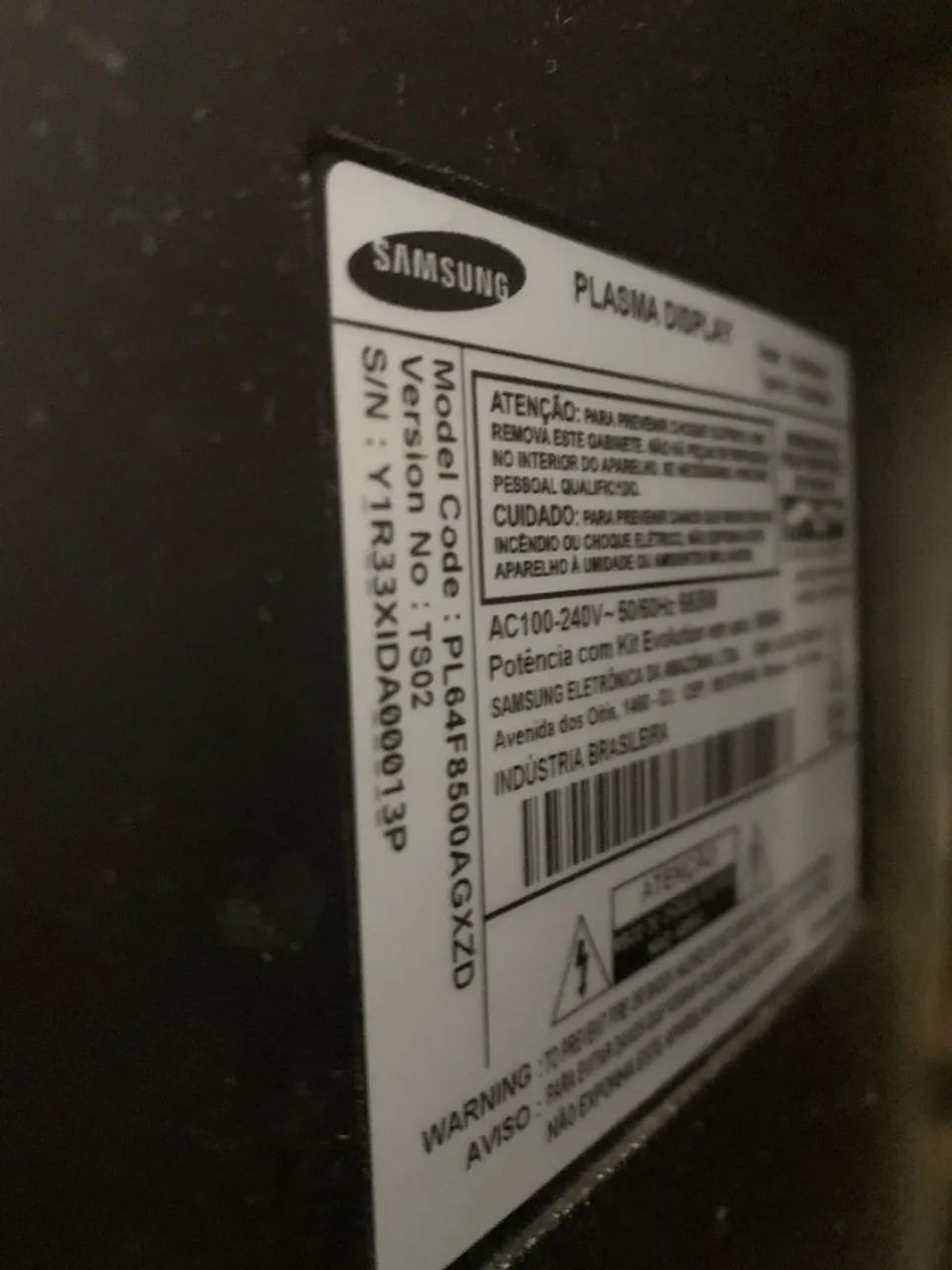 TV Samsung New Plasma 64 Pol com defeito